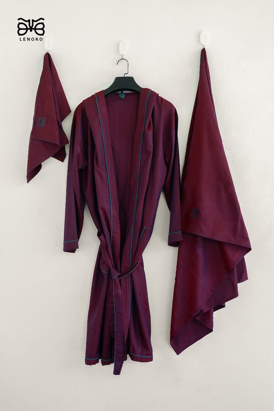 سرویس حوله پالتویی سه تیکه لنوکو سایز ایکس لارج (XL) زرشکی